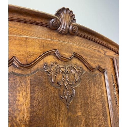 Vintage French Louis XVI Style Carved Oak 3-Door Armoire For Sale - Image 6 of 13