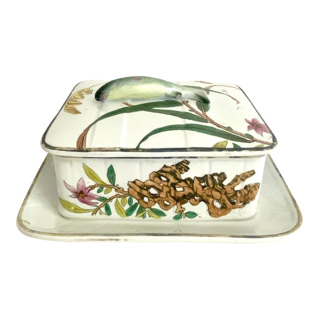 Antique French Sardine Box Hand-Painted Porcelain For Sale