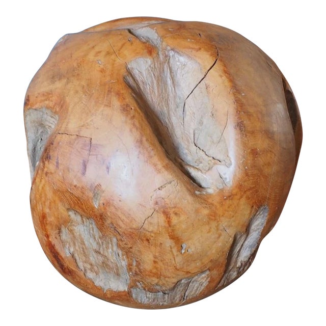 1960s Large Hand Carved Wood Burl Sculpture 17" Organic Modern Abstract Sphere on Base For Sale