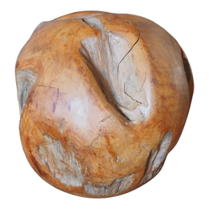 1960s Large Hand Carved Wood Burl Sculpture 17" Organic Modern Abstract Sphere on Base