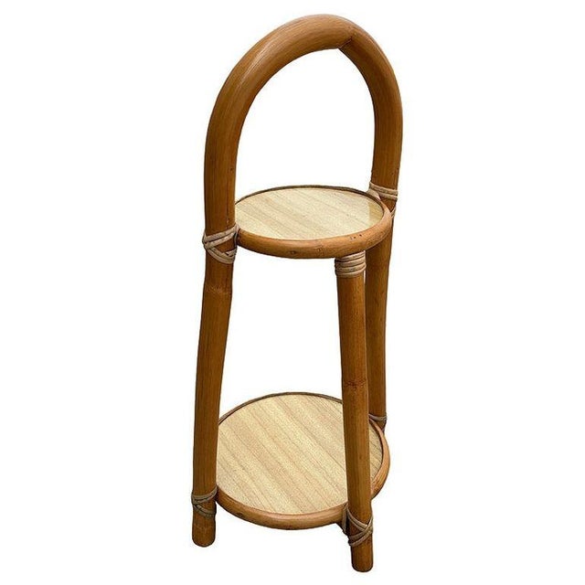 1950s Restored Rattan & Formica Mini Side Drink/Smoke Stand With Handle For Sale - Image 4 of 5