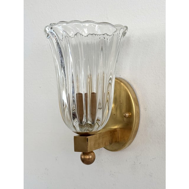 1990s Vintage Italian Brass and Murano Glass Wall Sconces, 1990s, Set of 2 For Sale - Image 5 of 17