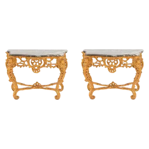 19th Century French Giltwood Consoles With Marble Tops - a Pair