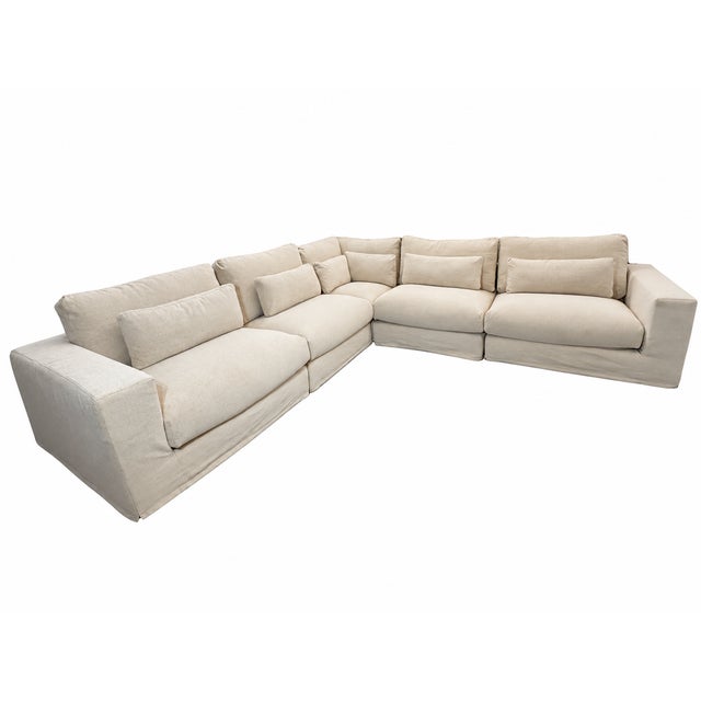 Rh Lugano Modular 5-Piece Sectional | Italy | Down-Feather | Performance Linen Weave – Sand | Customizable For Sale - Image 9 of 18