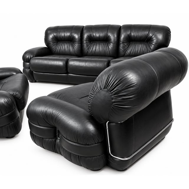Black Faux Leather Sofa and Armchair Set from Adriano Piazzesi, Italy, 1970s, Set of 3 For Sale - Image 3 of 15