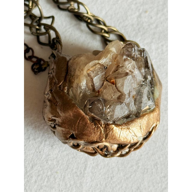 Vintage Artisan Smoky Quartz Mixed Media Statement Necklace For Sale - Image 4 of 16