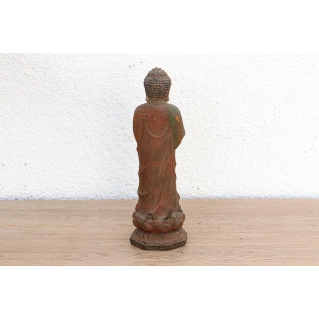 1960s Petite Carved Wood Buddha on Lotus For Sale - Image 5 of 10