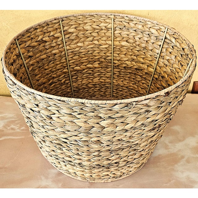 Late 20th Century Natural Woven Seagrass Drum Lamp Shade With Metal Spider Fitter, Coastal Boho Style For Sale - Image 10 of 18