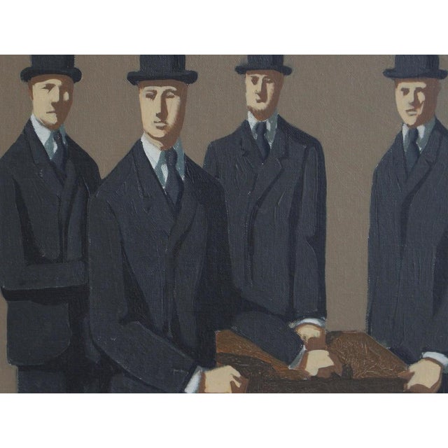 Michel Néron, Men in Suits and Bowlers, 1977, Oil on Board, Framed For Sale - Image 15 of 18
