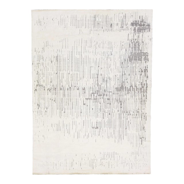 Modern Moroccan Style Handmade Ivory Wool Rug With Abstract Design by Apadana For Sale