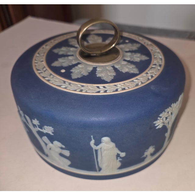 Beautiful antique dome with Neoclassical design motif. 19th Century Wedgwood Blue And White with silver accent...