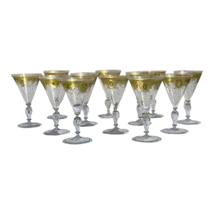 Vintage Murano Attributed Glass Goblets- Set of 12
