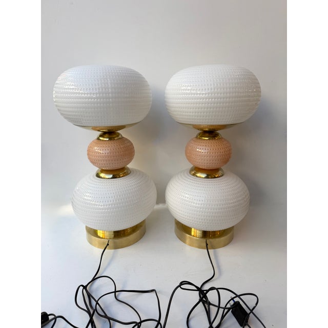 Contemporary Brass and Murano Glass Textured Bulb Lamps - Pair For Sale - Image 12 of 12