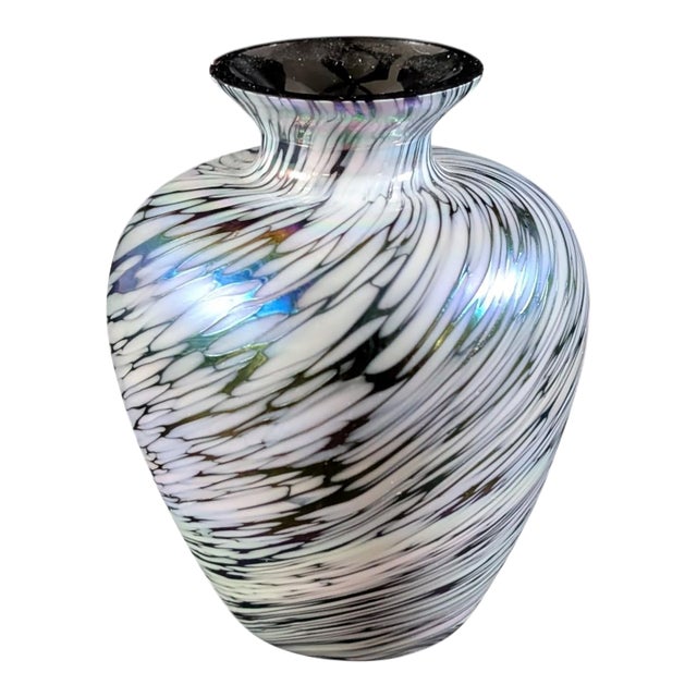 Miniature Black Amethyst Iridescent Art Glass Bud Vase 3" Tall Handmade For Sale