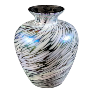 Miniature Black Amethyst Iridescent Art Glass Bud Vase 3" Tall Handmade