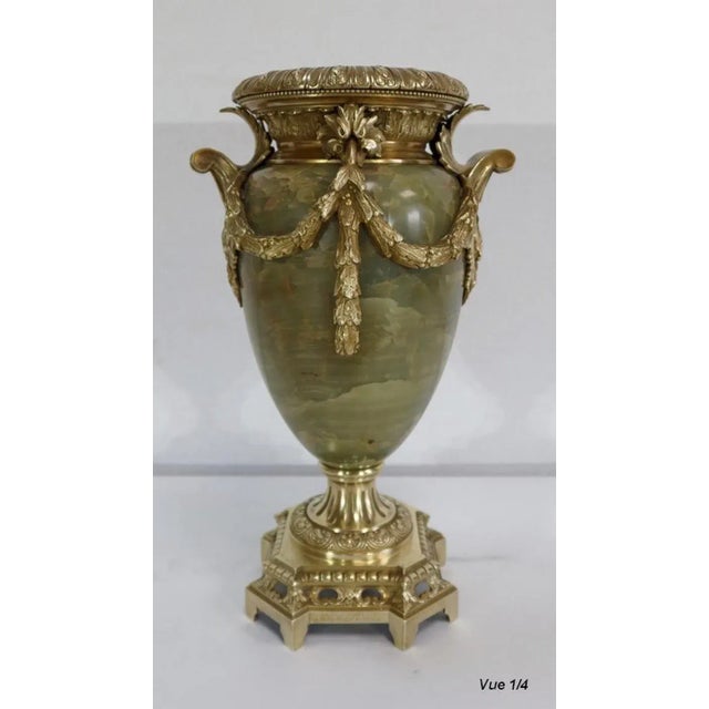 Forest Green 19th Century Louis XVI Style Onyx and Bronze Vases, Set of 2 For Sale - Image 8 of 18