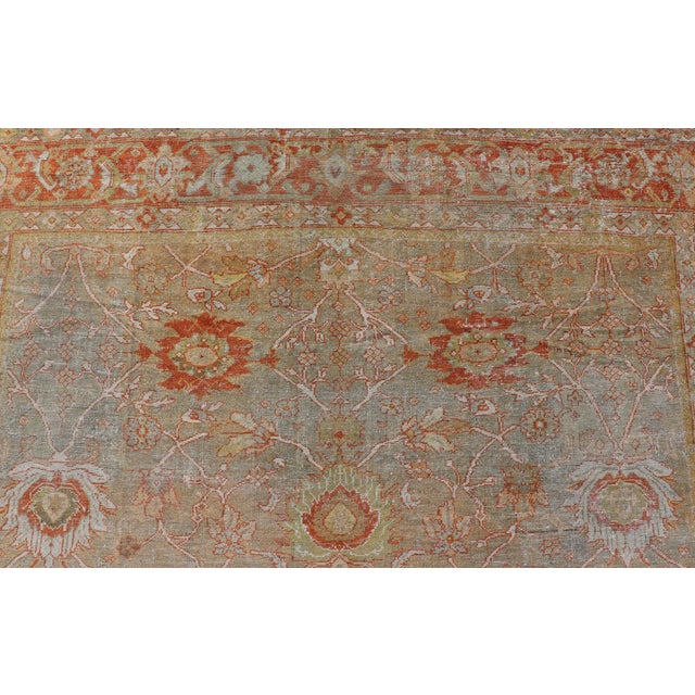 Antique Persian Sultanabad Rug in Light Green, Lt. Blue, Green, Red 8'8 X 12'2 For Sale - Image 12 of 12