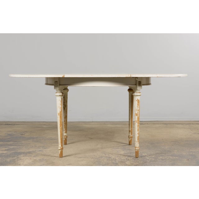French Louis XVI Style Painted White Off-Round Extendable Dining Table For Sale - Image 12 of 18