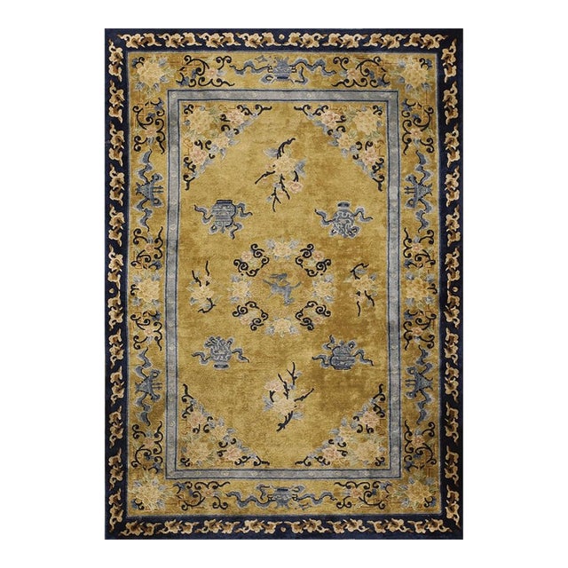 Vintage 1980s Floral Modern Oriental Chinese Silk Carpet 4'1'' X 6'2" Small Rug For Sale