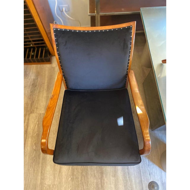 Cherrywood Chairs with Black Velvet Cushions, 1940, Set of 2 For Sale - Image 6 of 17