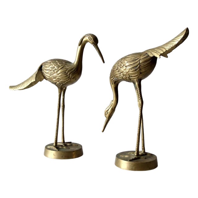 Mid Century Brass Cranes Figurines Pair For Sale