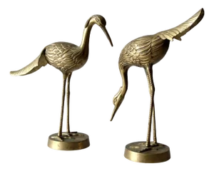 Mid Century Brass Cranes Figurines Pair