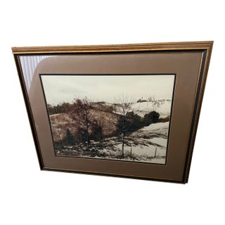 1970s Dennis Frings Mixed-Media Winter Landscape Lithograph- Original Loma Studio Label For Sale