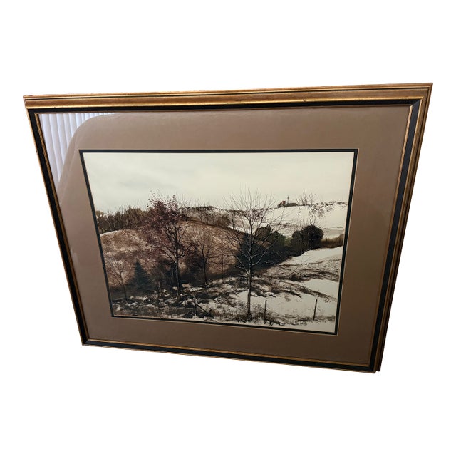 1970s Dennis Frings Mixed-Media Winter Landscape Lithograph- Original Loma Studio Label For Sale