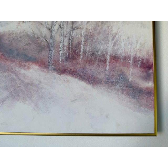 1980s Vintage Impressionist Abstract Winter Landscape Painting in Gold Aluminum Frame For Sale - Image 9 of 11