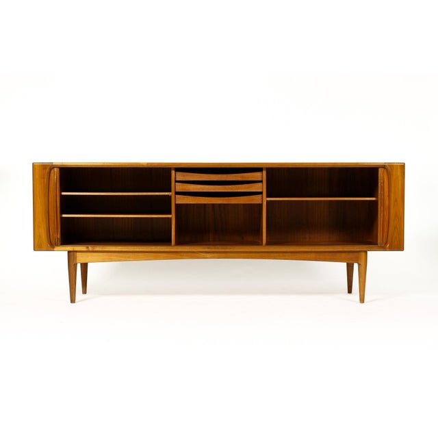 1960s Danish Modern Mid Century Walnut Tambour Door Credenza — Model #142 — Bernhard Pedersen & Son, Attributed For Sale In Los Angeles - Image 6 of 11