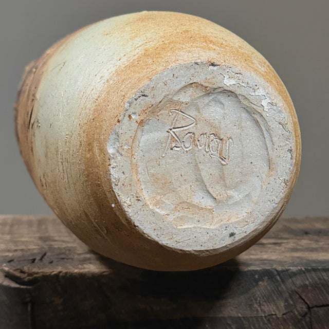 Vintage Monumental Brutalist Sculptural Beige Ceramic Vase, Signed For Sale - Image 9 of 9