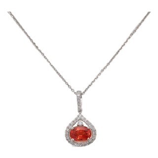 1Ct Padparadscha Sapphire Pendant With Earth-Mined Diamonds in Solid 14k Gold For Sale
