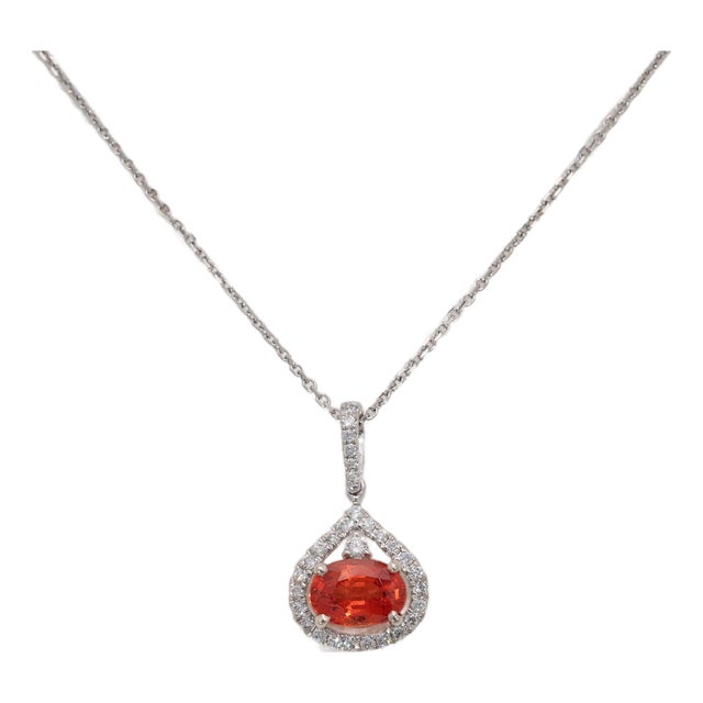 1Ct Padparadscha Sapphire Pendant With Earth-Mined Diamonds in Solid 14k Gold For Sale