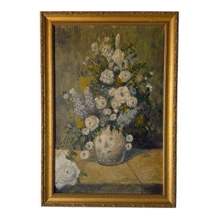 1980s Vintage Impressionist Floral Still Life Oil on Board Painting, Signed, Framed For Sale