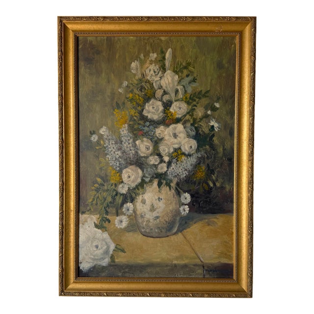 1980s Vintage Impressionist Floral Still Life Oil on Board Painting, Signed, Framed For Sale