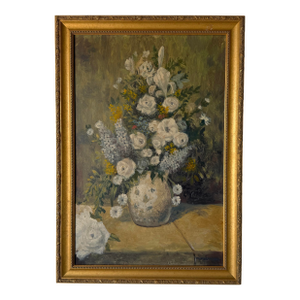 1980s Vintage Impressionist Floral Still Life Oil on Board Painting, Signed, Framed