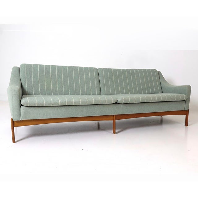 Mid-Century Modern Danish Modern 4-Seat Teak Base Sofa, Original Fabric Presents Well For Sale - Image 3 of 7
