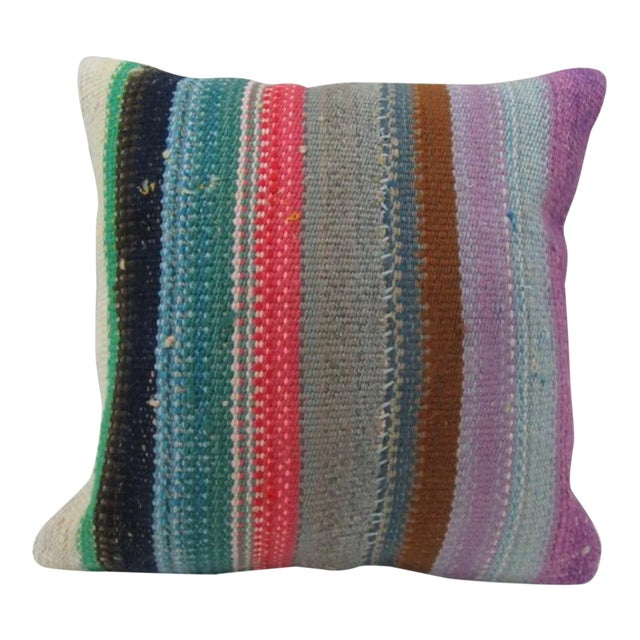Handmade Striped Turkish Kilim Pillow Cover For Sale