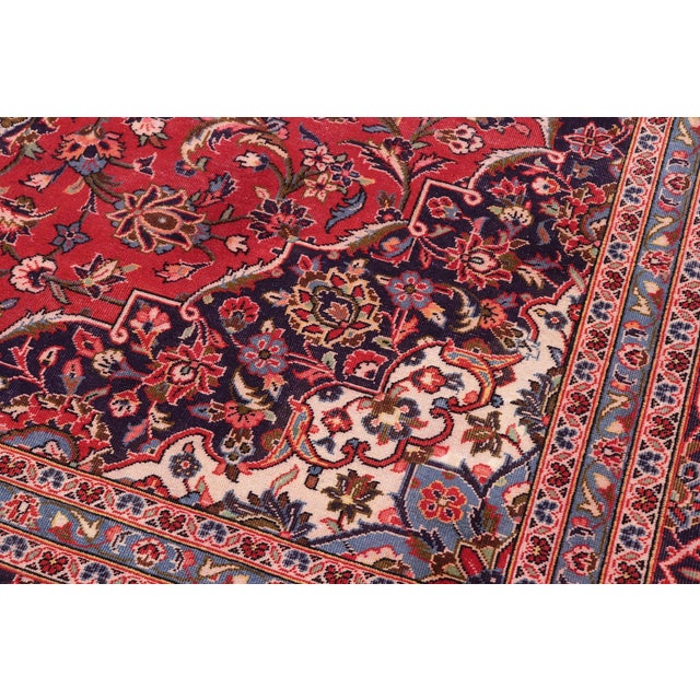 Shabby Chic Shabby Chic Persian Kashan Red/Blue Wool Rug - 9'3'' X 13'1'' For Sale - Image 3 of 10