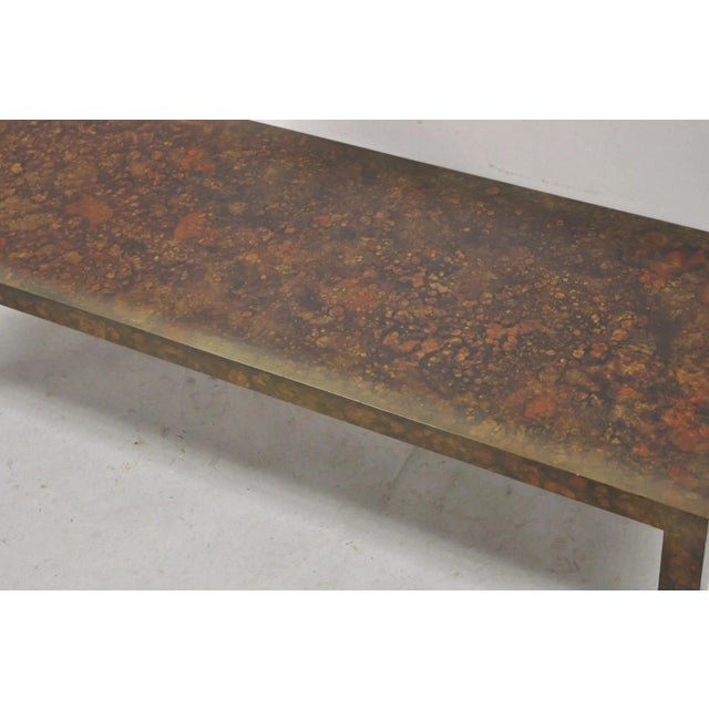 Mid Century Modern Brown Tortoiseshell Lacquer 54" Parsons Bench Coffee Table For Sale - Image 4 of 12