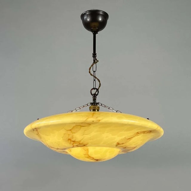 Marbled Opaline and Burnished Brass Pendant, Germany, 1930s For Sale - Image 4 of 17
