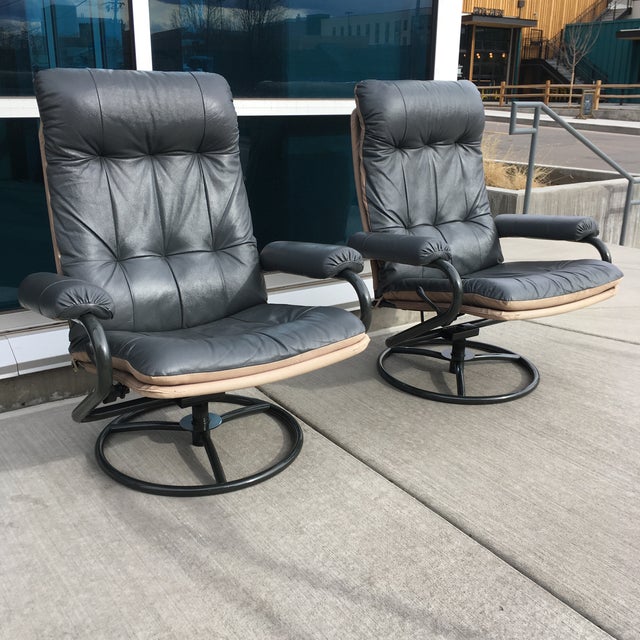 Pair of Scandinavian Modern Leather Reclining Chairs by ChairWorks