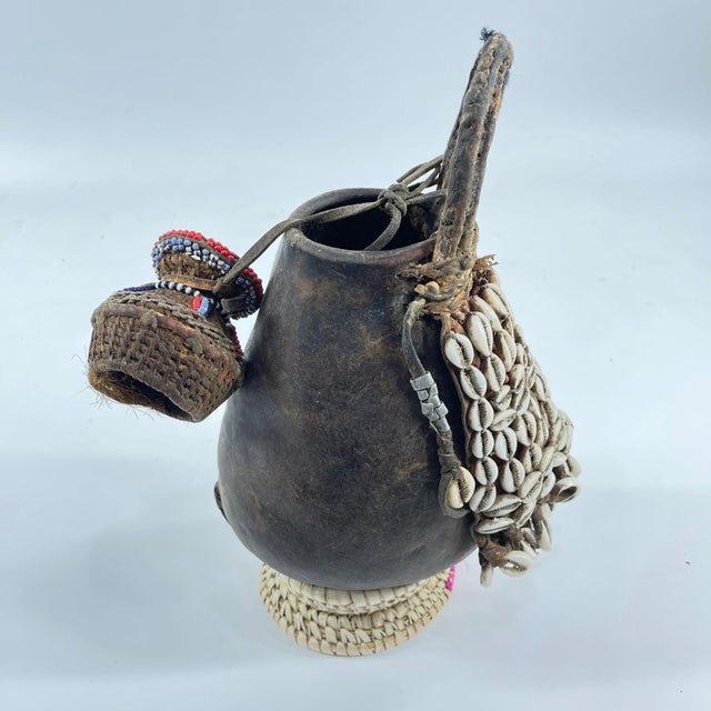 Brown Early 20th Century Maasai Beaded Milk Leather Jug Kenya For Sale - Image 8 of 11