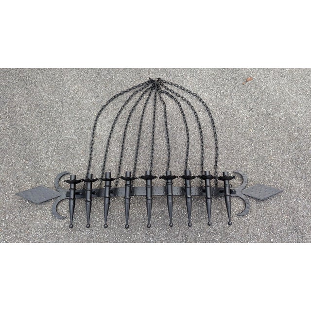 Mid 20th Century Hand Forged Wrought Iron 9 Light Wall Sconce Gothic Candelabra Spanish Revival For Sale - Image 5 of 17