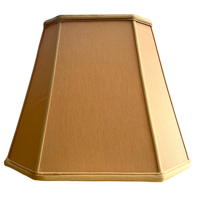 Hollywood Regency Large Blush Pink and Beige Cloth Rectangular Corner Lamp Shade For Sale - Image 3 of 10