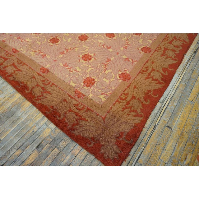 Early 20th Century 1920s Pink Rose Geometric Antique Irish Donegal Arts & Crafts Rug 10'8" X 13'3" Handknotted Wool Carpet For Sale - Image 5 of 7