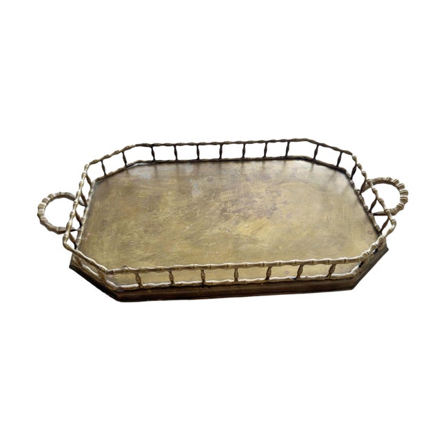 1960s Large Mid Century Brass Bamboo Style Tray For Sale - Image 5 of 7