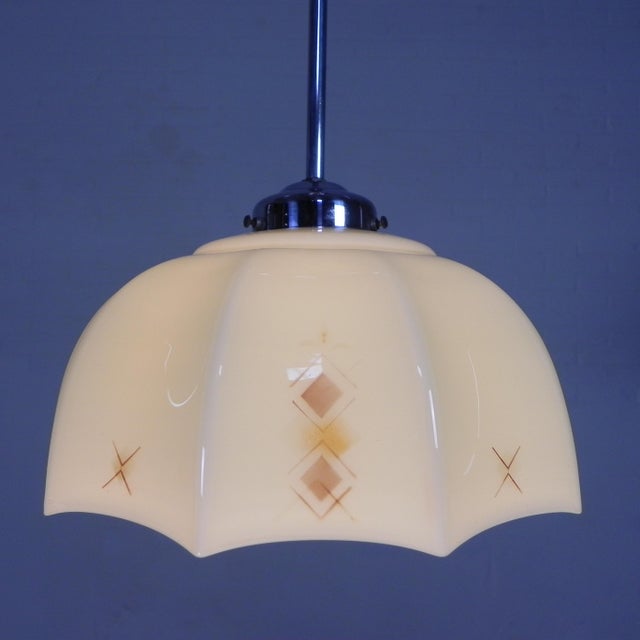 Art Deco Pendant Lamp with Glass Decagonal Shade, 1930s For Sale - Image 6 of 18