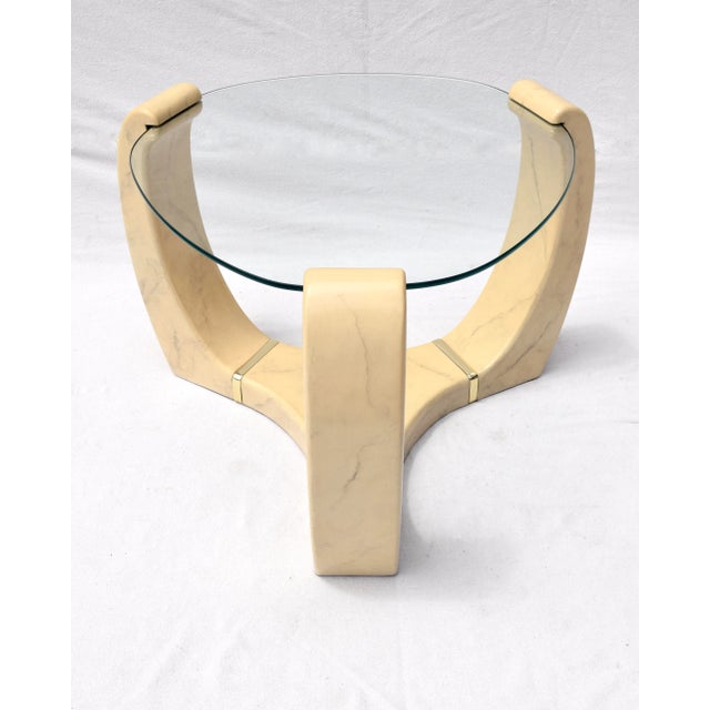Postmodern End Tables After Karl Springer With Faux Goatskin Finish, Glass Tops For Sale In Philadelphia - Image 6 of 13