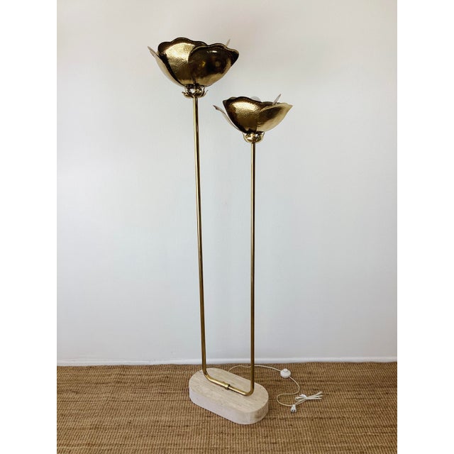 Art Deco Vintage 1980s Brass Lotus Floor Lamp Chinoiserie / Hollywood Regency Style For Sale - Image 3 of 13